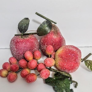 One Fruit Vintage LARGE SUGAR FRUITS Apple Or Pear Pomegranate Or Grapes Christmas Ornament Your Choice