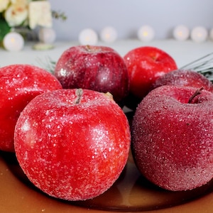 Artificial Fruits, 6 Faux Sugared Apples Ornaments, Decoration Craft Supplies, Red Apple, All Seasons, Christmas Décor Fake Fruits Life Size