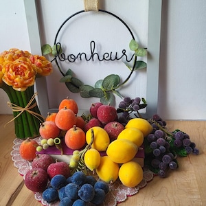 Vintage Sugared Beaded Faux Fake Fruit Lemon Grappes Blueberries Apples Orange Set of 43 Different Sizes
