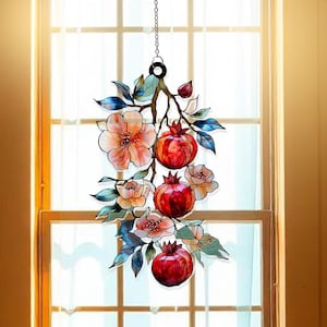 Pomegranate Branch Acrylic Suncatcher Window Hanging – Elegant Fruit Lover Window Art, Botanical Nature Inspired Home Décor or Unique Gift