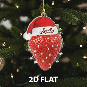 Personalized 2D Flat Strawberry Ornament, Custom Fruit Christmas Gift, Cute Holiday Decoration, Gardener Farmer Xmas Tree Keepsake