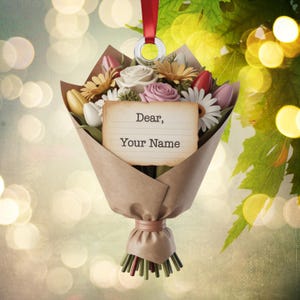 Custom Flower Bouquet Christmas Ornament, Personalized Floral Basket Ornament, Wedding Bouquet Keepsake, Xmas Gift for Brides & Florists