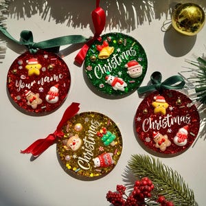 Personalized Christmas Ornament: Glitter Resin Santa, Gingerbread, Custom Name