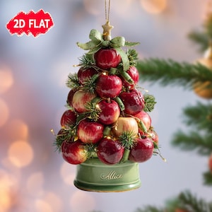 Custom Apple Christmas Tree 2D Acrylic Ornament, Personalized Shaped Apple Tree Hanging Decor, Xmas Hanging with Fruit Themed, Fruit Lover