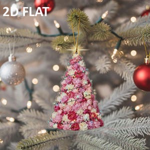 Elegant Peony Flower Christmas Tree 2D FLAT Ornament, Pink Floral Holiday Decoration, Romantic Custom Xmas Gift Keepsake, Peony Flower Lover
