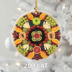 Fruit Charcuterie 2D FLAT Ornament, Colorful 2D Flat Fruit Tray Christmas Decor, Custom Name Holiday Tree Ornament,Food Lover Gift,Xmas Tree