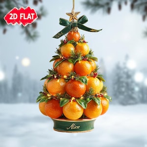 Custom Name Orange Xmas Tree 2D Acrylic Ornament, Personalized Shaped Orange Tree Hanging Decor, Christmas Hanging with Fruit Themed