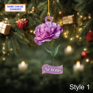 Custom Name Dry Pressing Caryophyllus Personalized Ornament, Christmas Tree Hanging Decor, 2D Flat Acrylic Christmas Ornament Holiday Gift