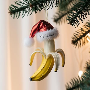 Funny Banana Christmas Ornament - Personalized with Name - Cute Fruit Holiday Tree Decor, Silly Gift Idea for Kids, Teens, or Adults